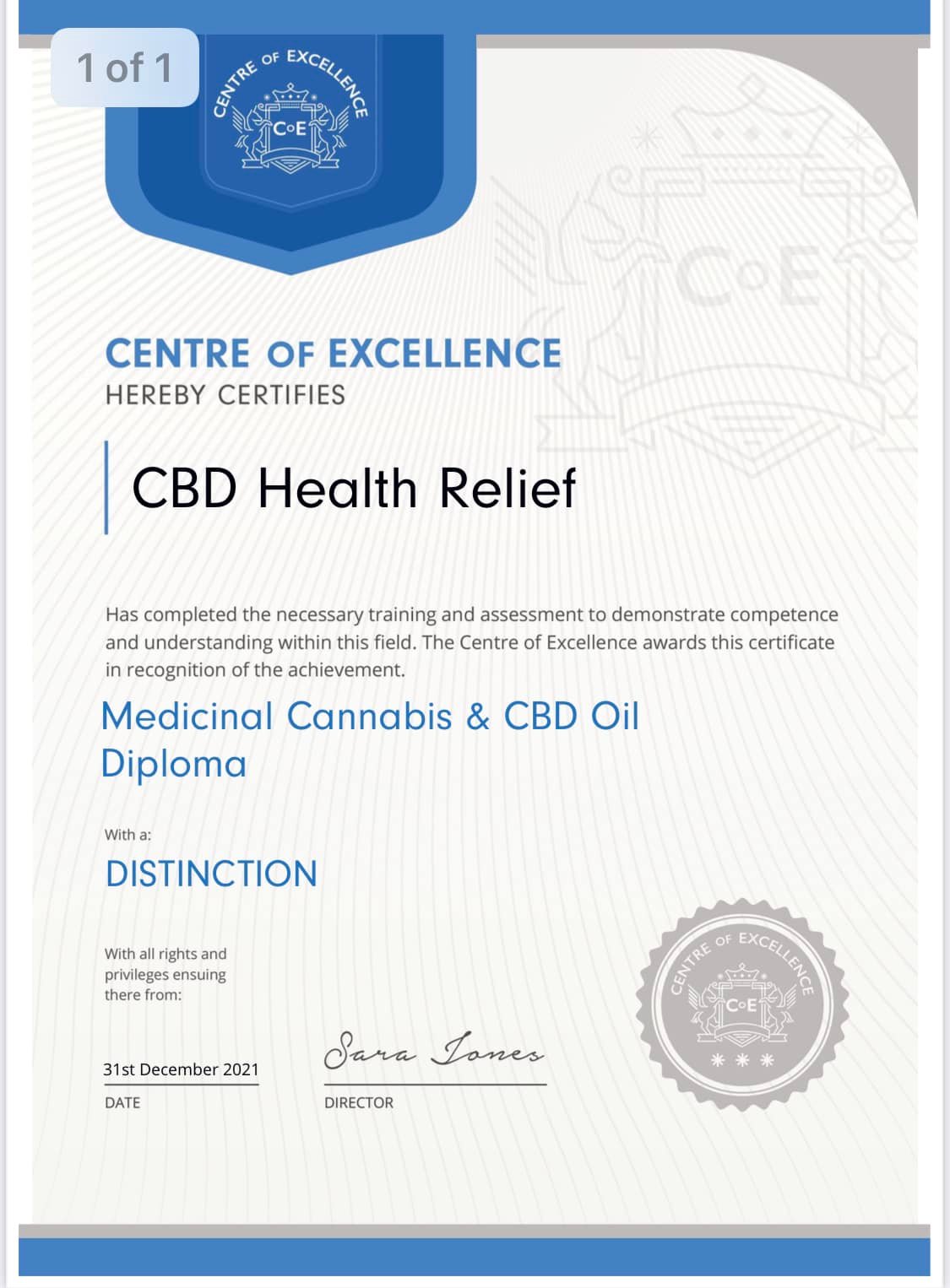 CBD Health Relief Medicinal Cannabis Diploma